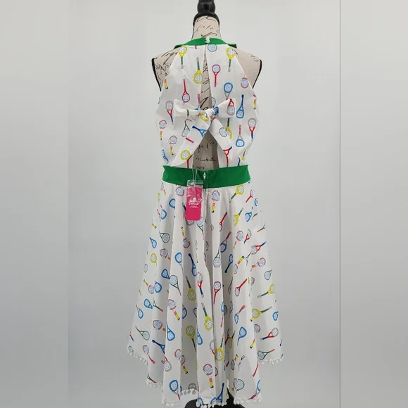 Unique Vintage White Whimsical Tennis Print Dress - Picture 5 of 9